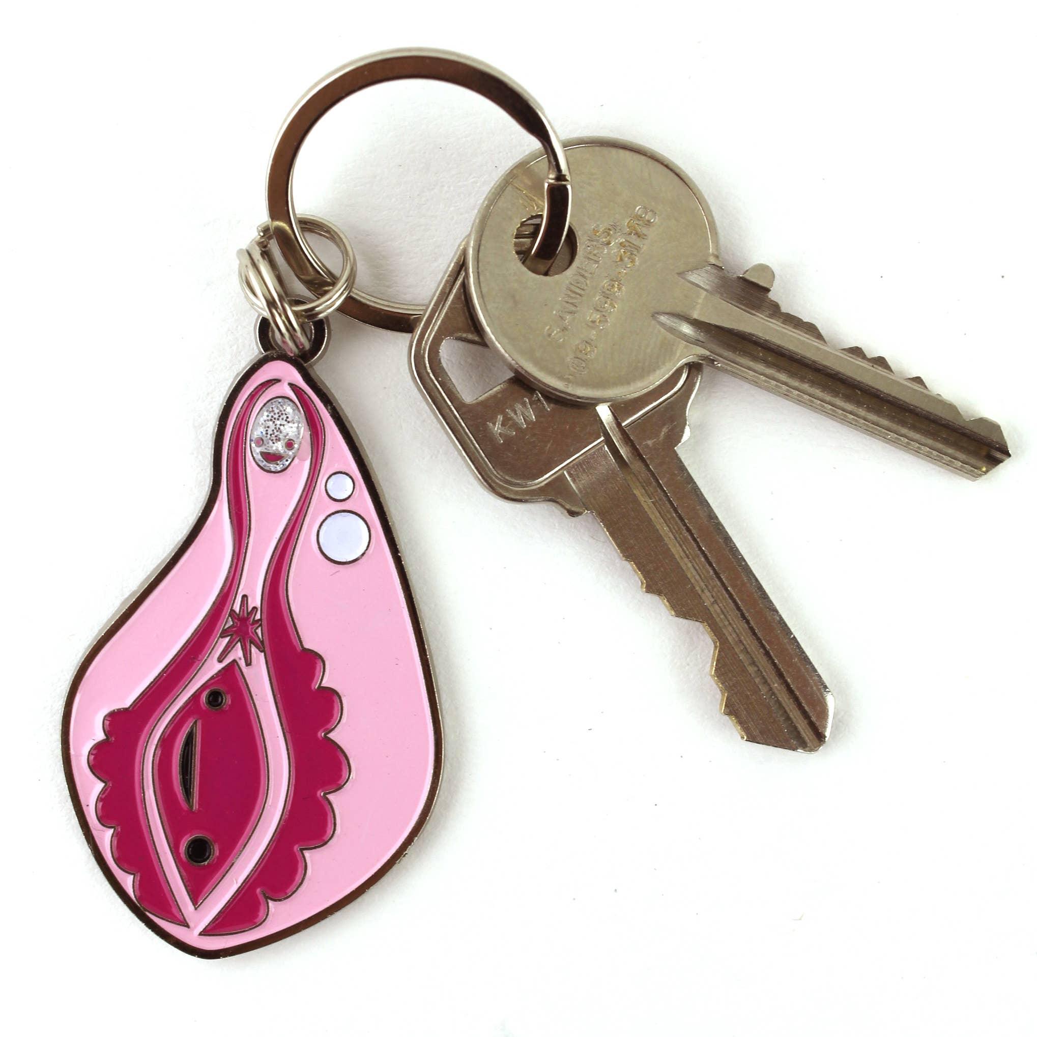 Vagina+Vulva Schlüsselanhänger mit glitzerndem Klitoris - Schöner Bluten.